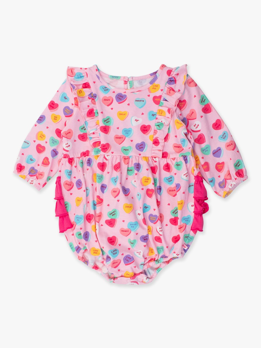 Be My Valentine Long Sleeve Waterfall Knit Bubble Romper