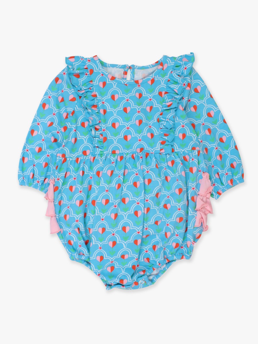 Sweetheart Blooms Long Sleeve Waterfall Knit Bubble Romper
