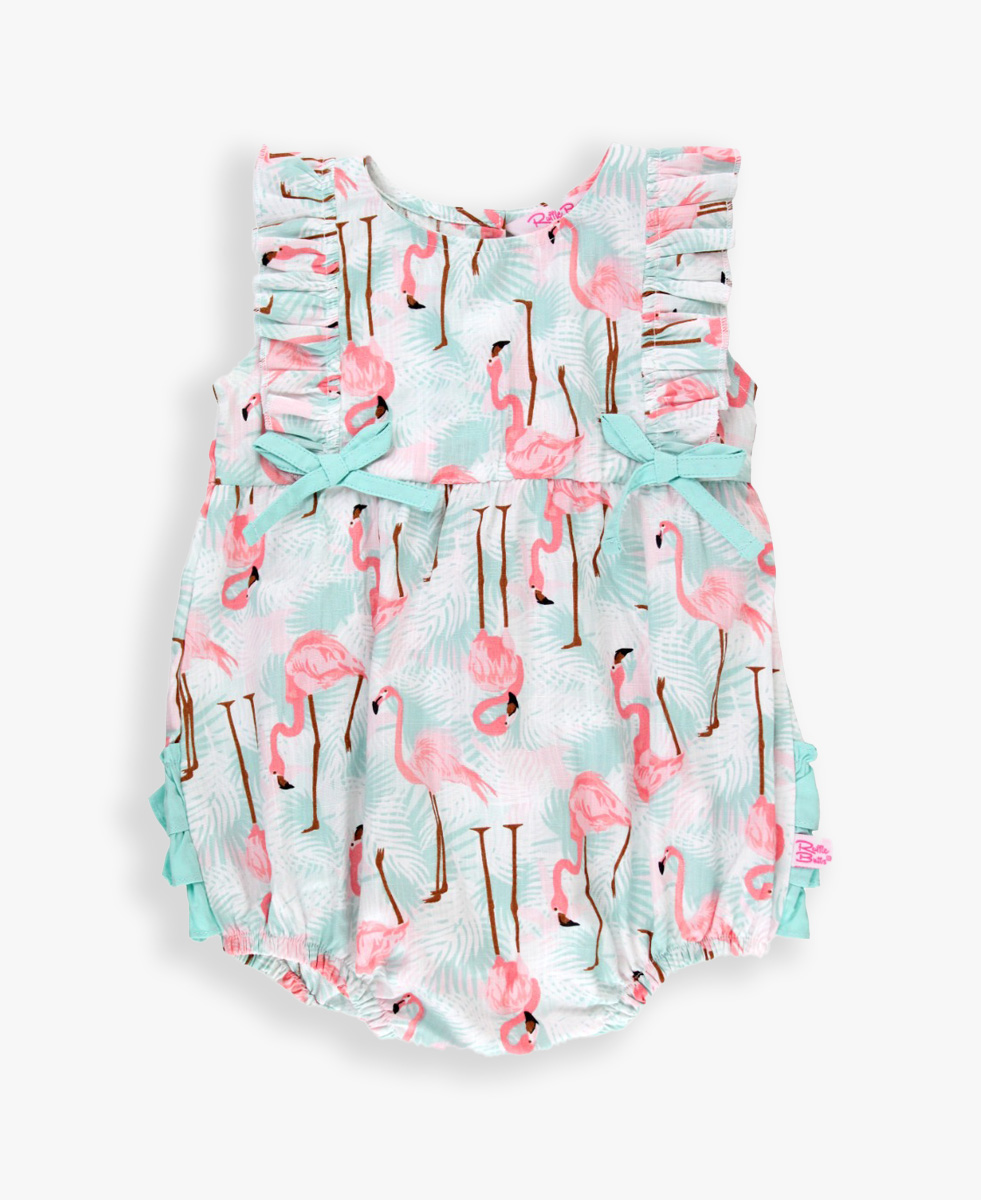 Vibrant Flamingo Ruffle Romper