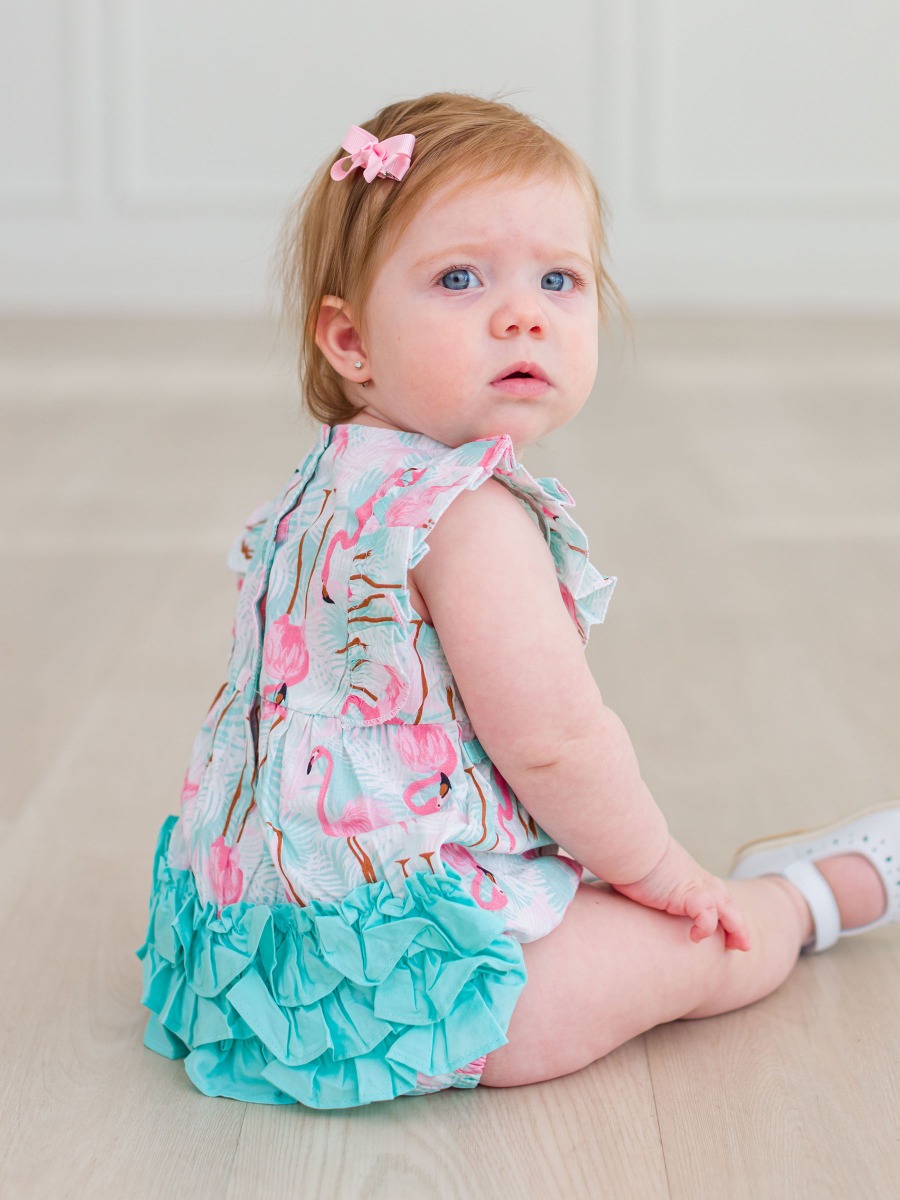 Vibrant Flamingo Ruffle Romper