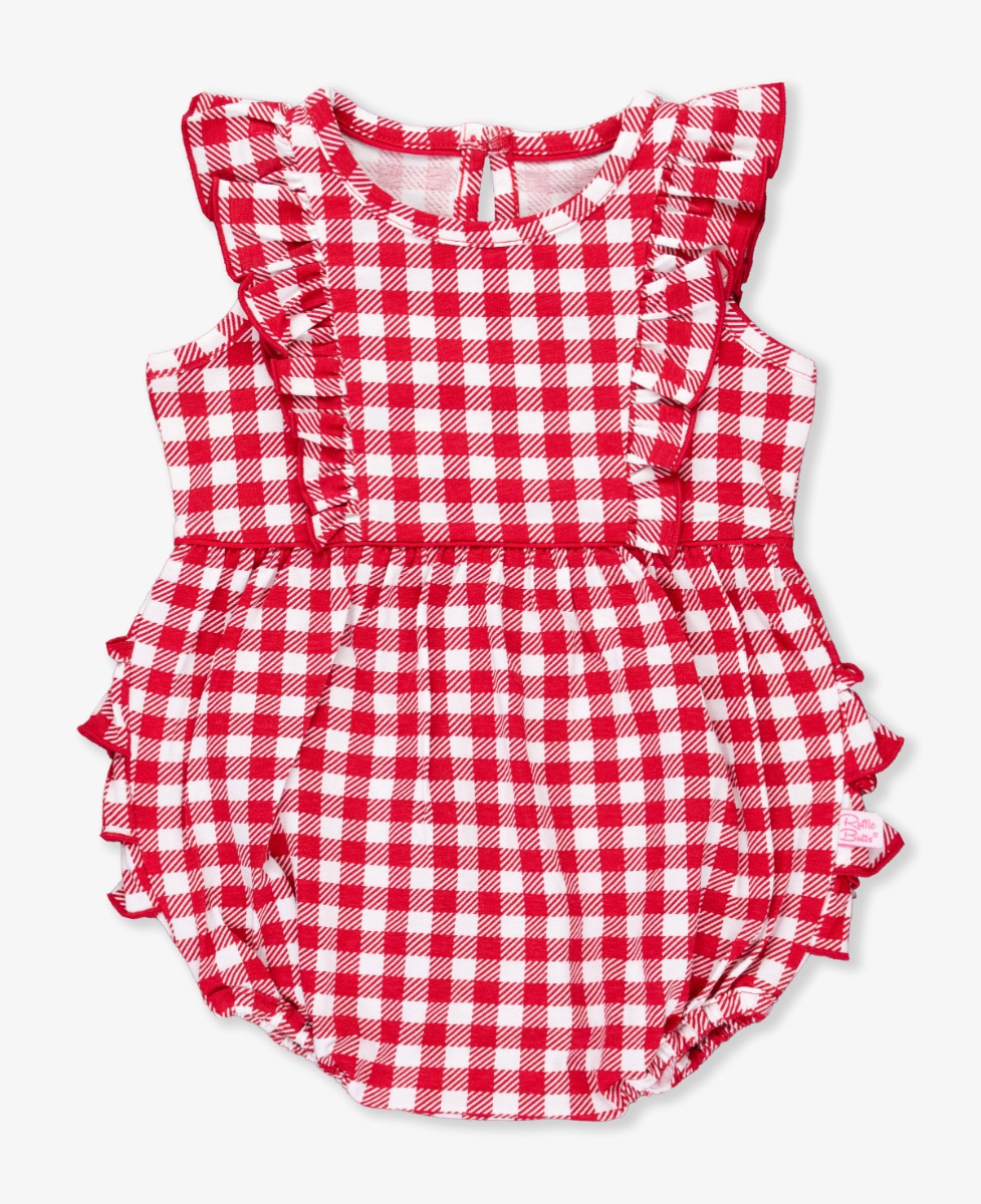 Red Gingham Knit Sleeveless Waterfall Romper