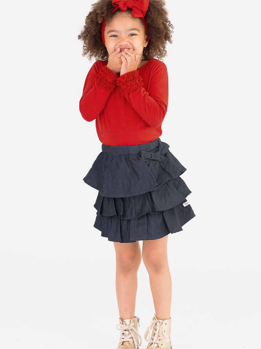 Red Ruffled Long Sleeve Layering Tee