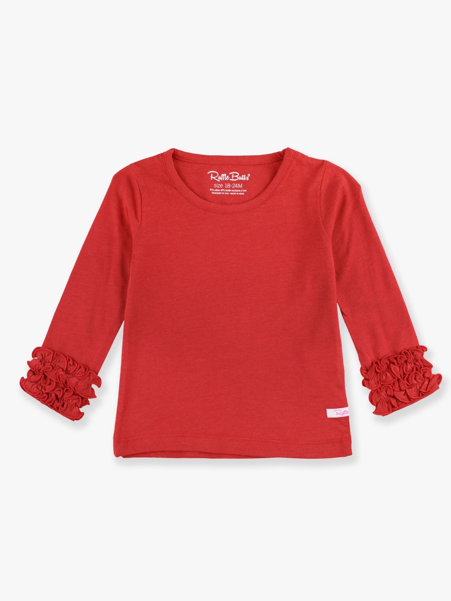 Red Ruffled Long Sleeve Layering Tee