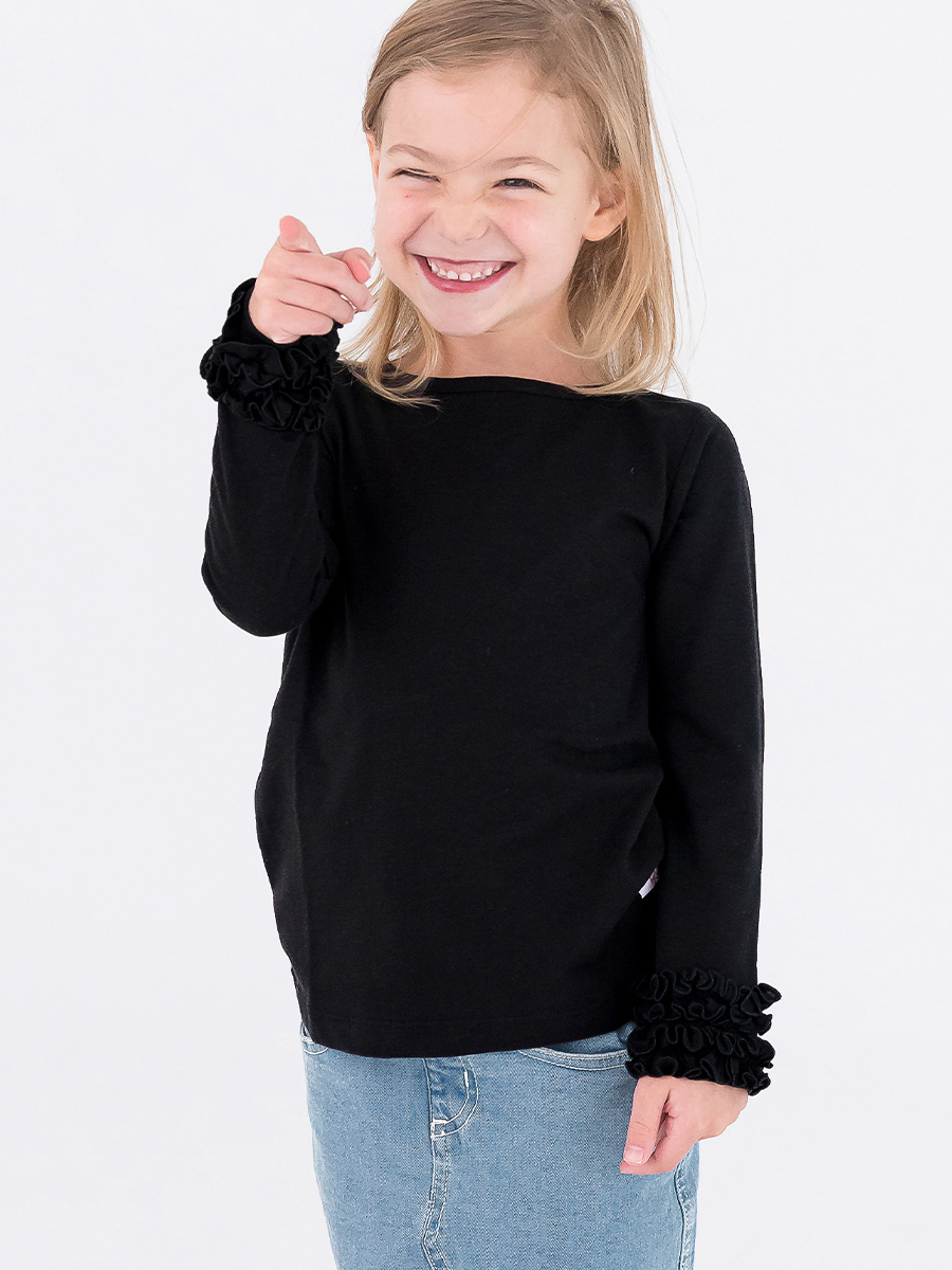Black Ruffled Long Sleeve Layering Tee