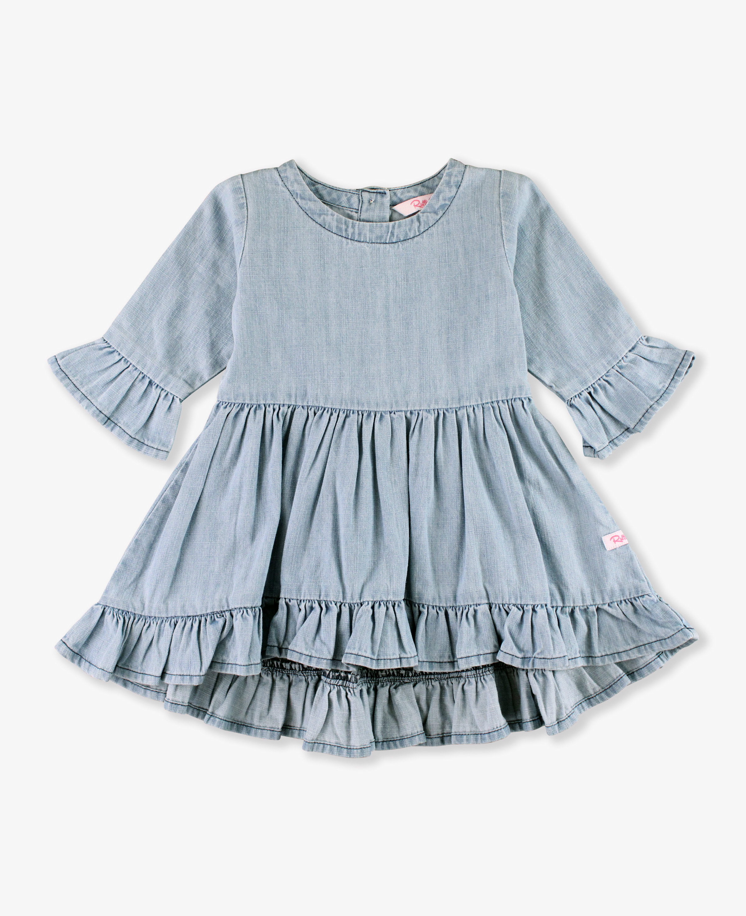 Light Wash Denim High Low Ruffle Tunic