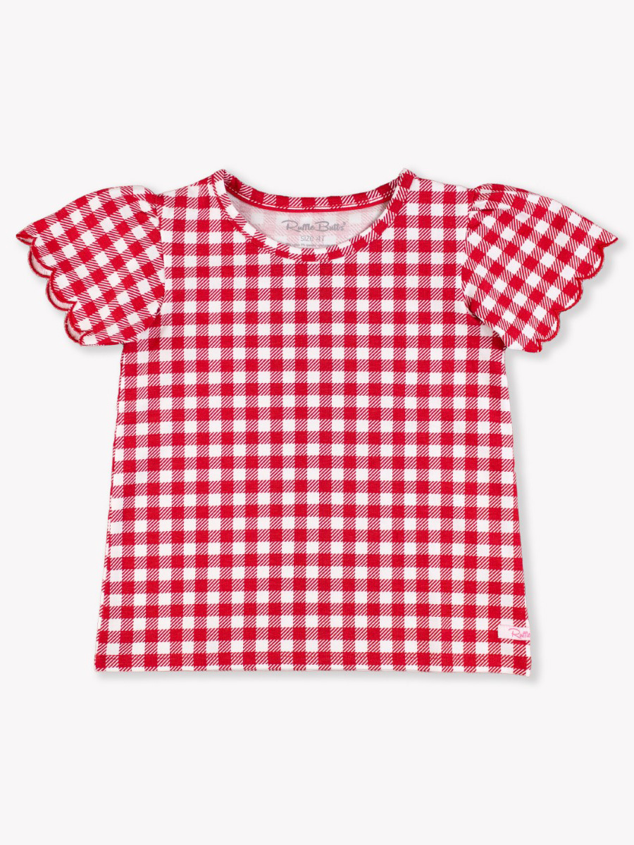 Red Gingham Short Sleeve Scallop Tee - 12-18m