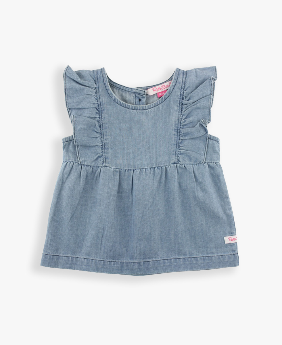 RuffleButts - Light Wash Denim Ruffle Tank Top