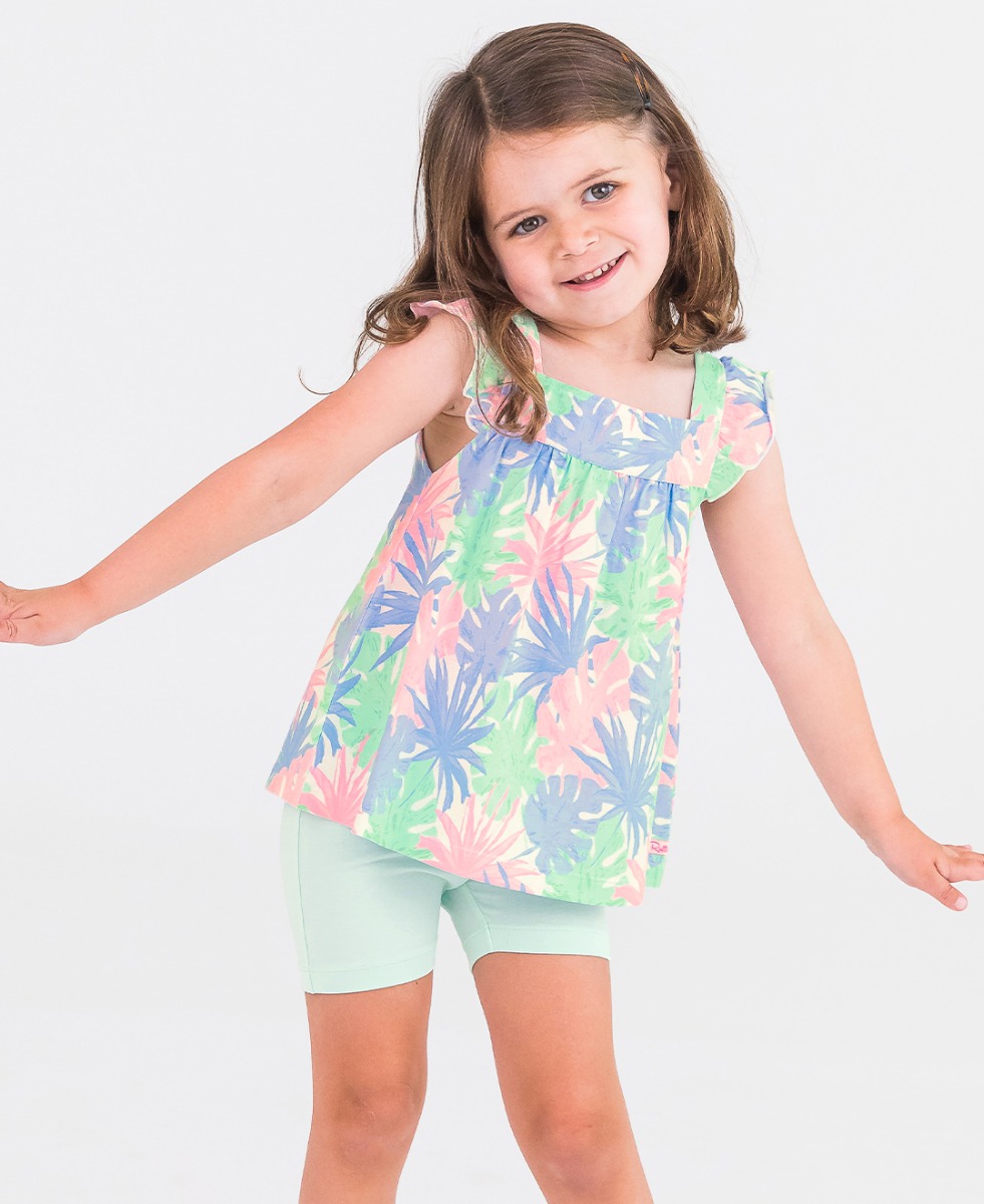 Pastel Palms Square Neck Flutter Knit Tank Top