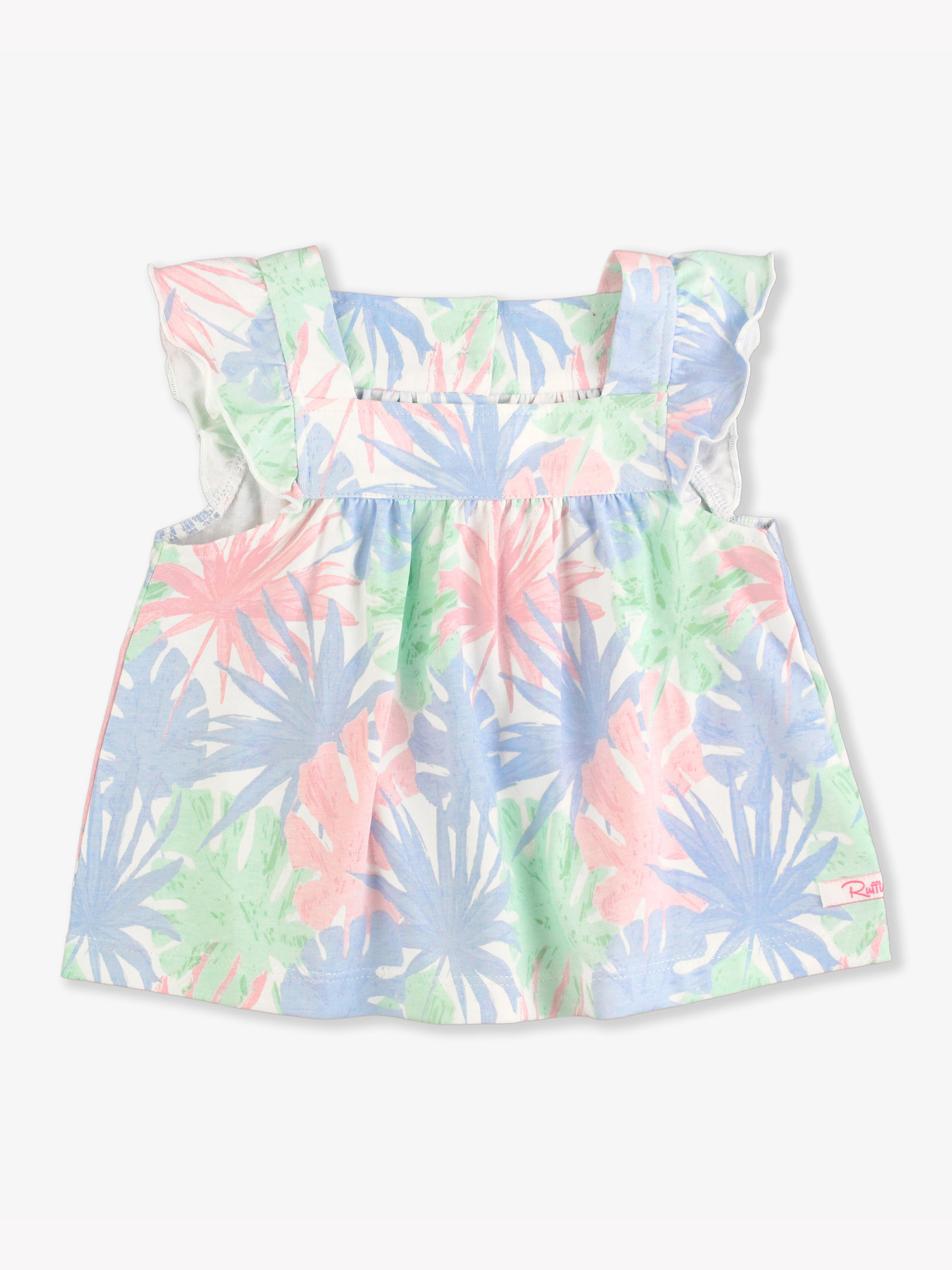 Pastel Palms Square Neck Flutter Knit Tank Top