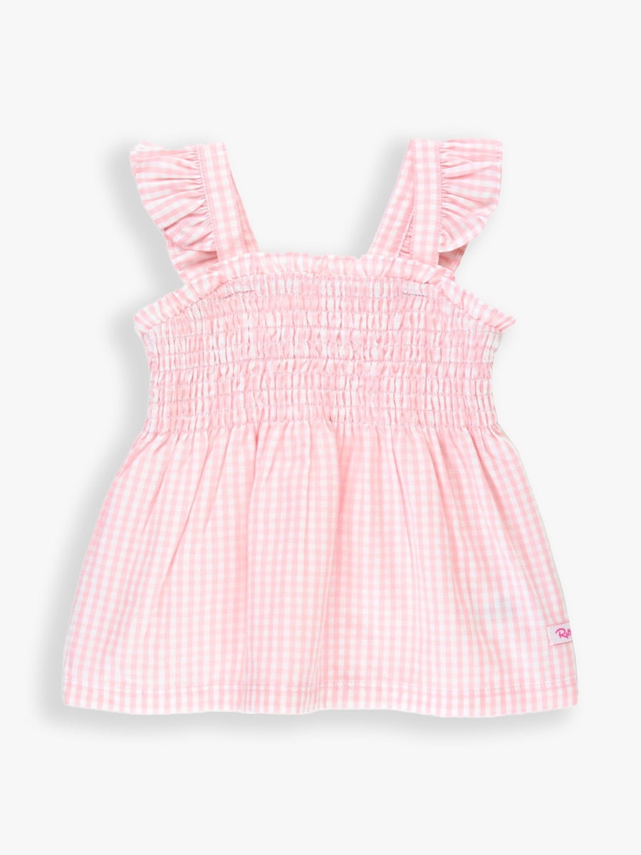 Pink Gingham Smocked Tank Top
