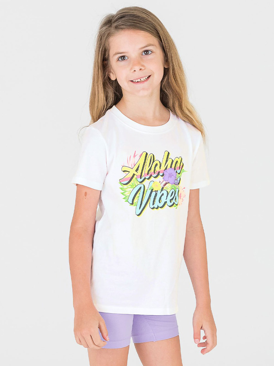 Girls' White Short Sleeve Graphic Tee