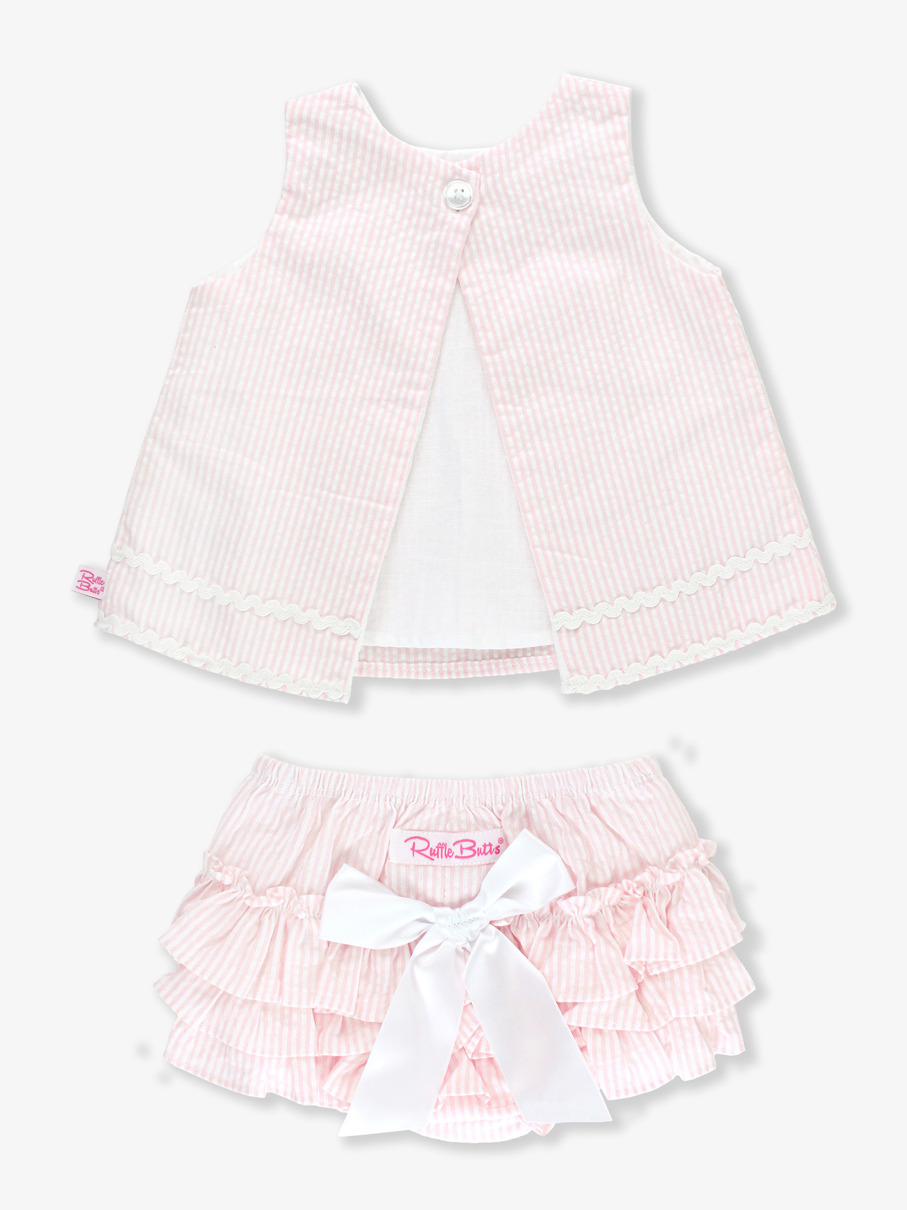 Pink Seersucker Ric Rac Swing Top and Bloomer Set