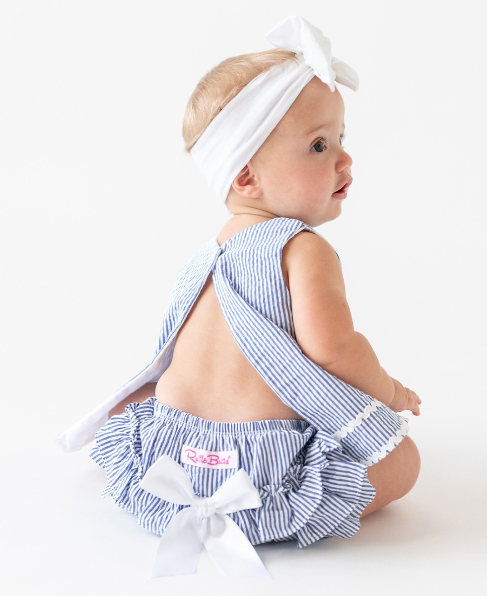 Classic Blue Seersucker Ric Rac Swing Top and Bloomer Set