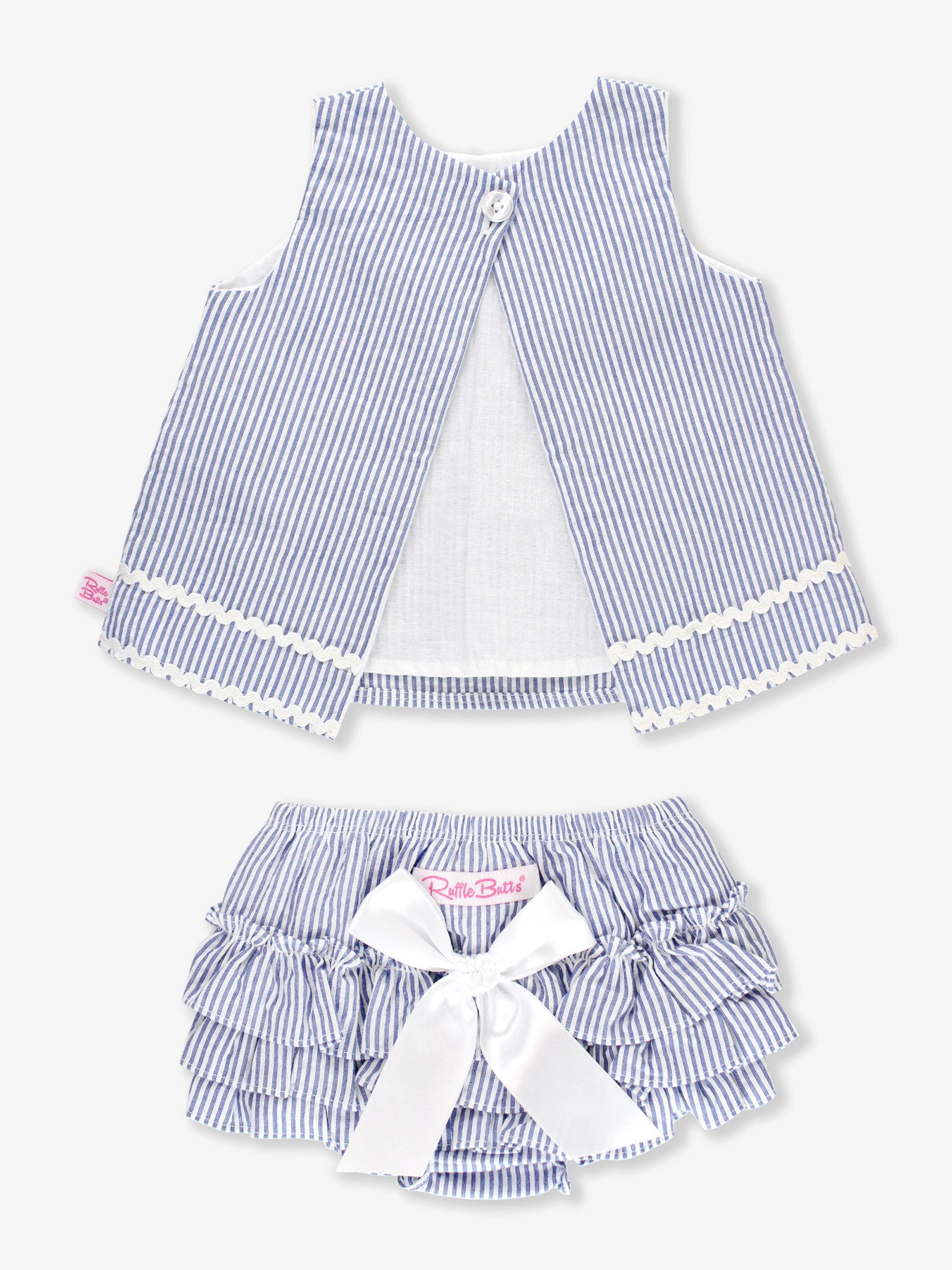 Classic Blue Seersucker Ric Rac Swing Top and Bloomer Set