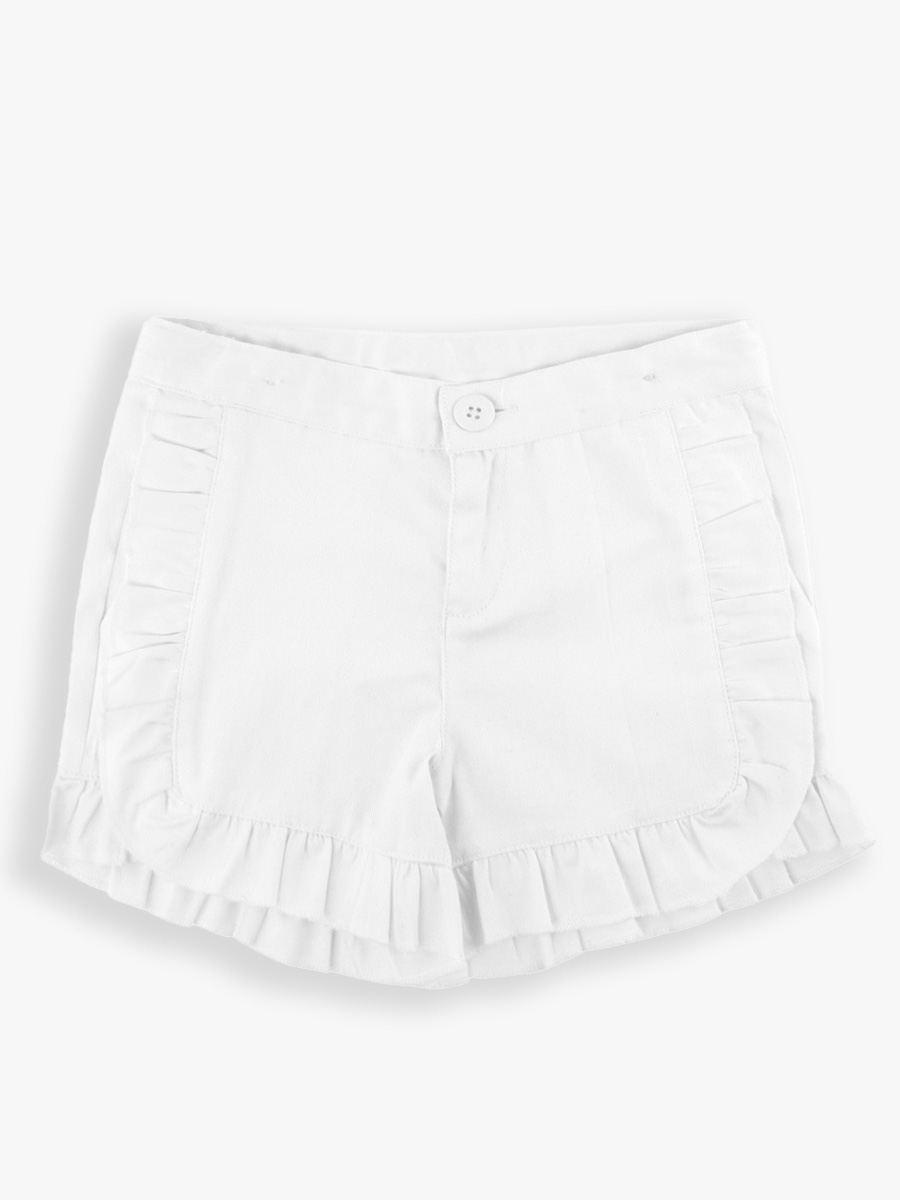 White Kids Ruffle Trim Woven Shorts