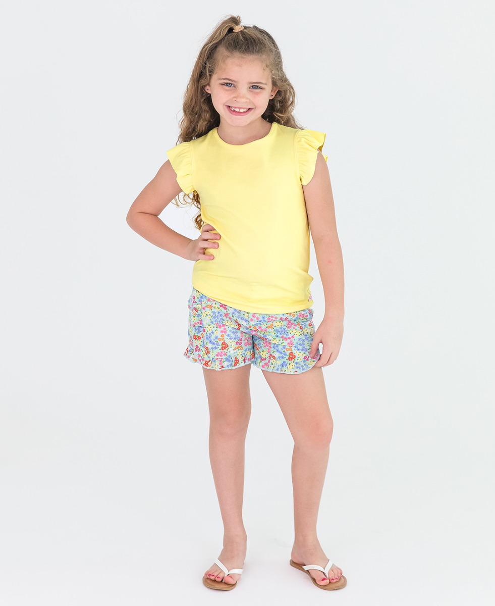 Banana Rib Flutter Top & Petaling Around Kids Ruffle Shorts Set