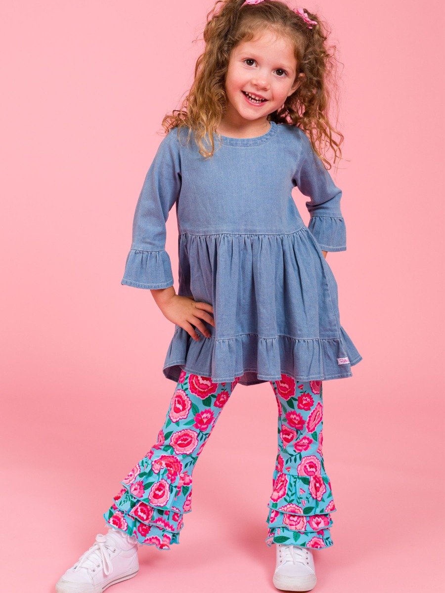 Bright Blossoms Ruffle Flare Pants