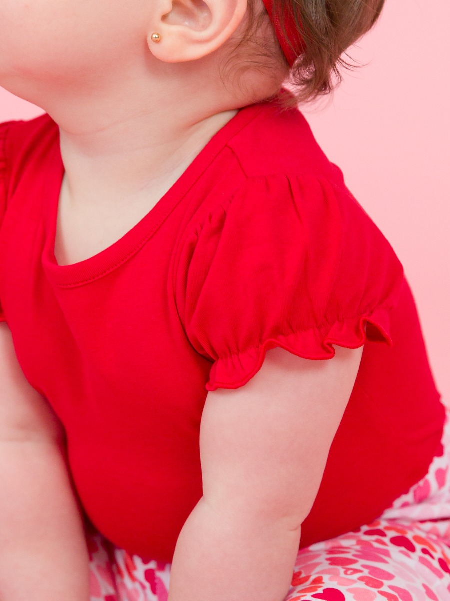 Red Knit Puff Short Sleeve Bodysuit