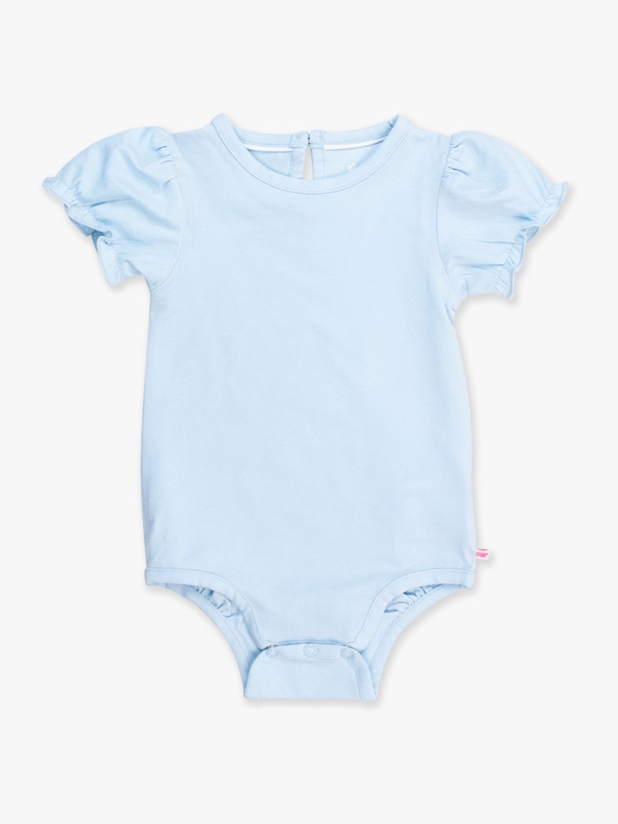 Light Blue Knit Puff Short Sleeve Bodysuit