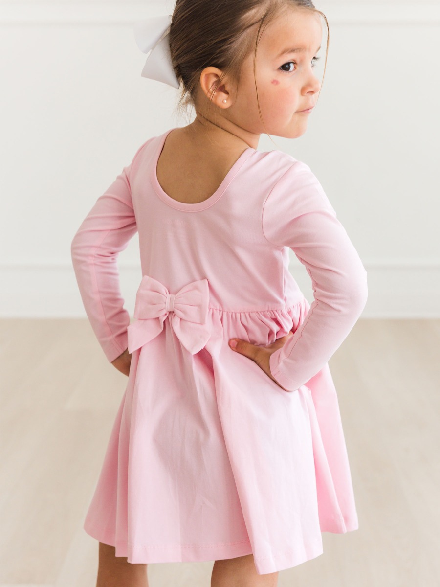 Pink Knit Long Sleeve Twirl Dress