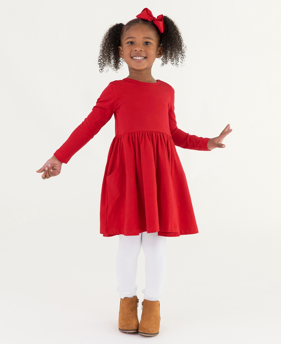 Red Knit Long Sleeve Twirl Dress