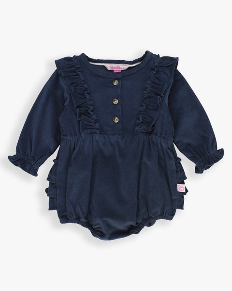 Dark Navy Stretch Corduroy Waterfall Bubble Romper