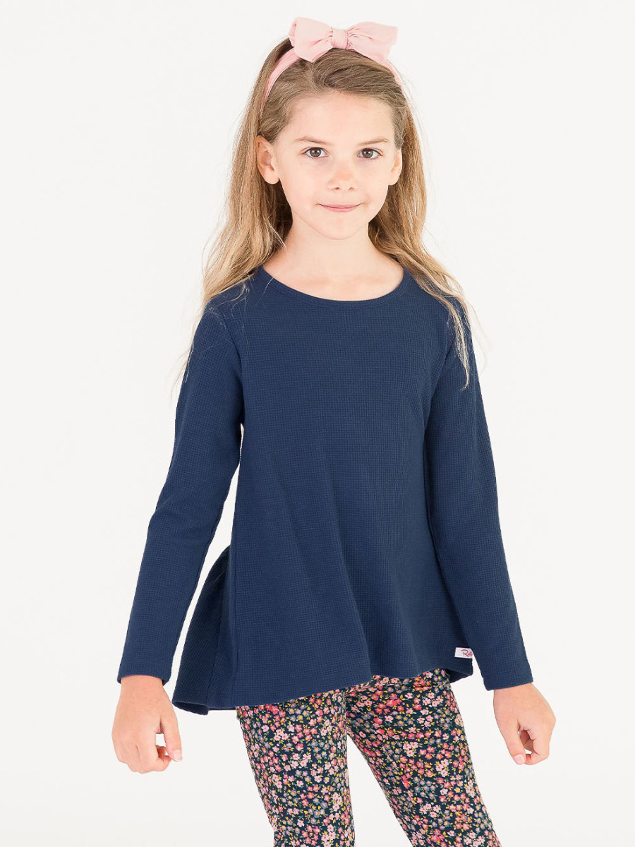 Dark Navy Waffle Knit Long Sleeve Bow Back Top