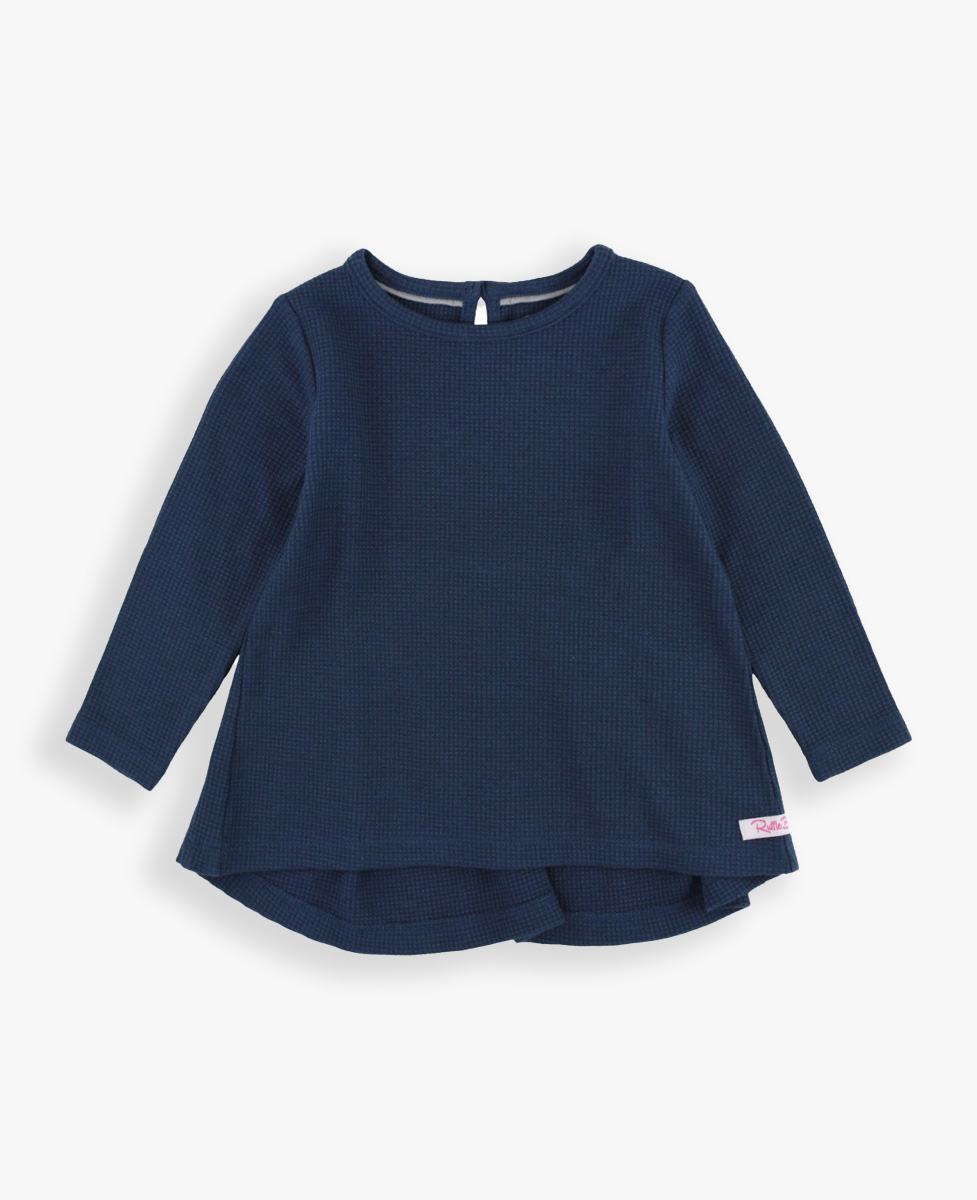 Dark Navy Waffle Knit Long Sleeve Bow Back Top