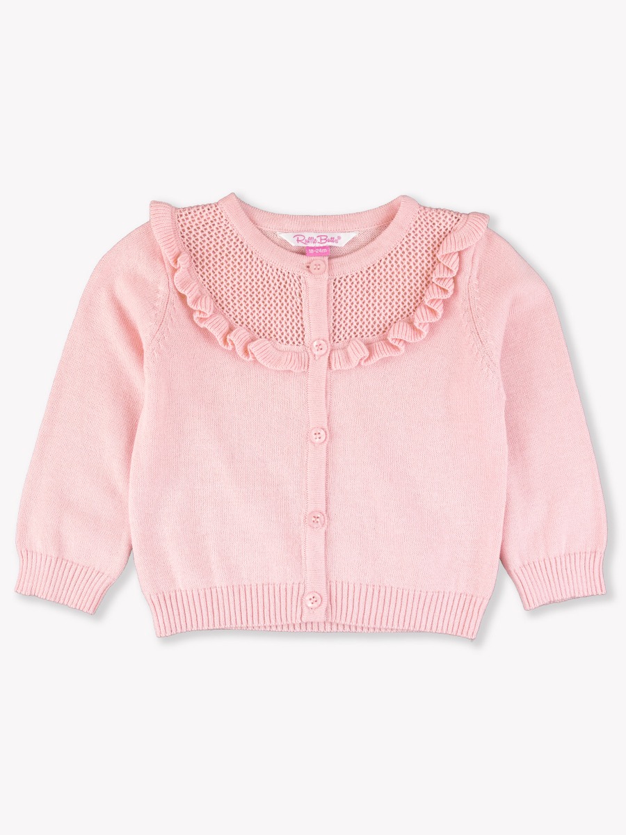 Pink Sweater Knit Ruffle Trim Cardigan - 18-24m