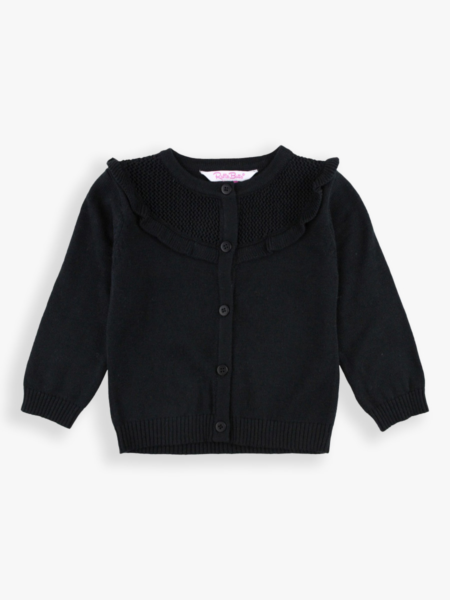 Black Sweater Knit Ruffle Trim Cardigan