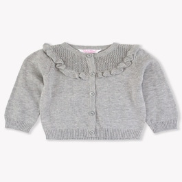Heather Gray Sweater Knit Ruffle Trim Cardigan