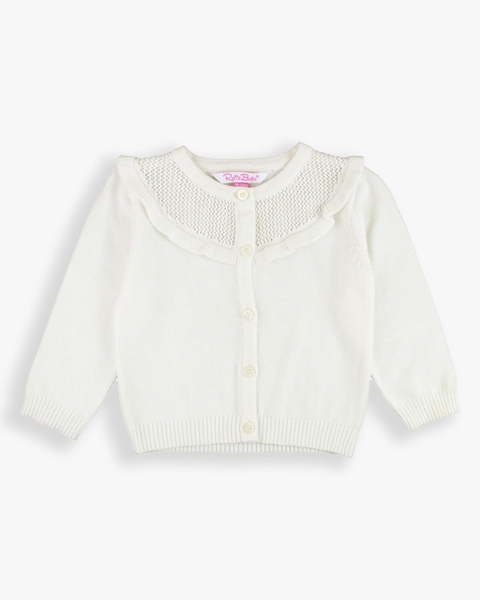 Off-White Sweater Knit Ruffle Trim Cardigan