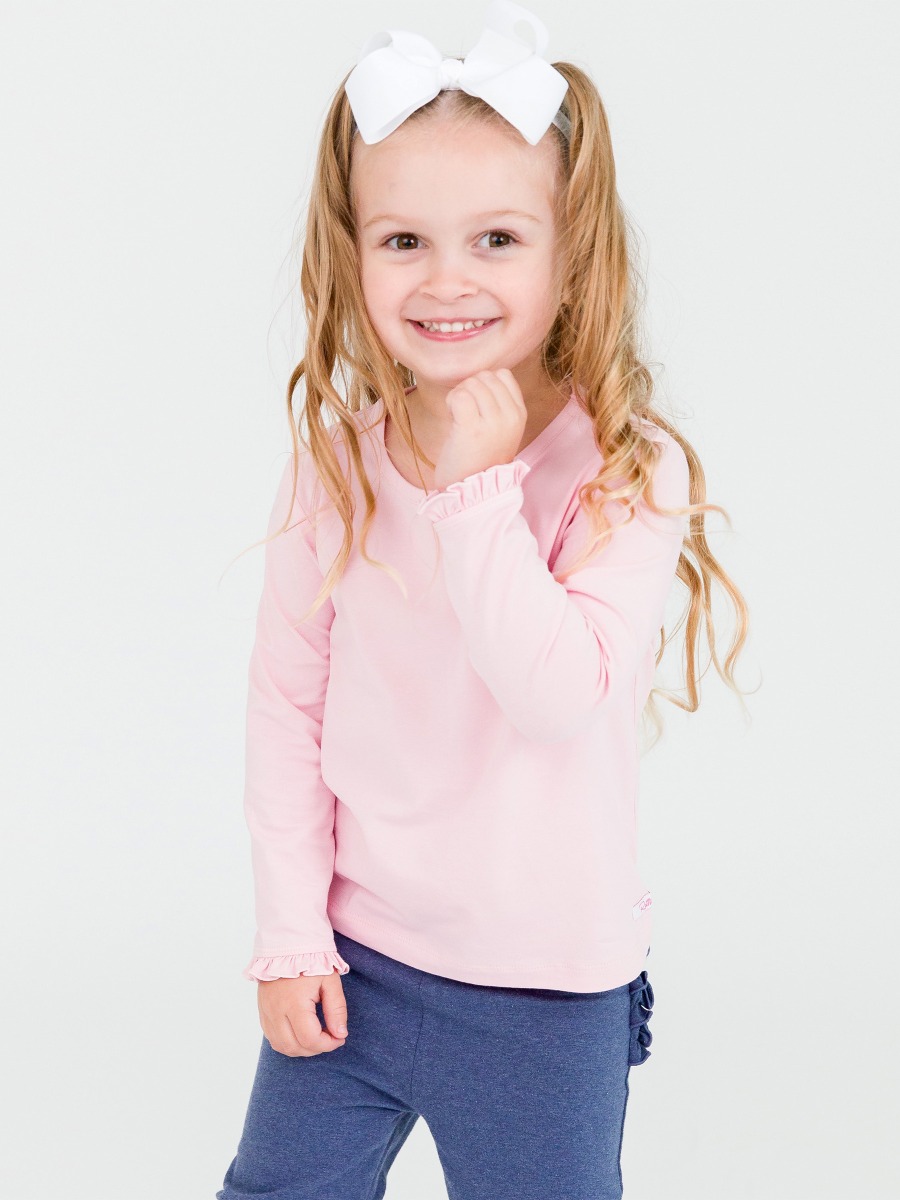 Pink Knit Long Sleeve Ruffle Layering Tee