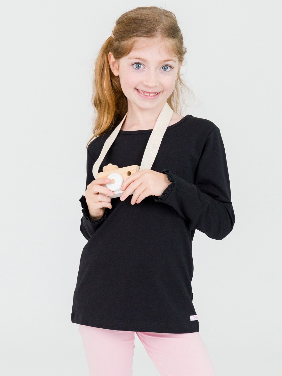 Black Knit Long Sleeve Ruffle Layering Tee