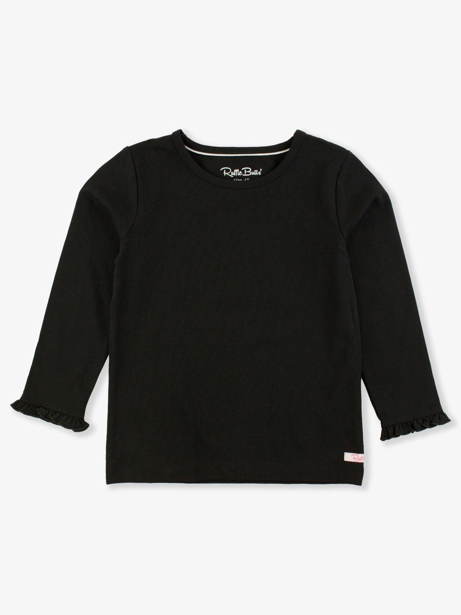 Black Knit Long Sleeve Ruffle Layering Tee