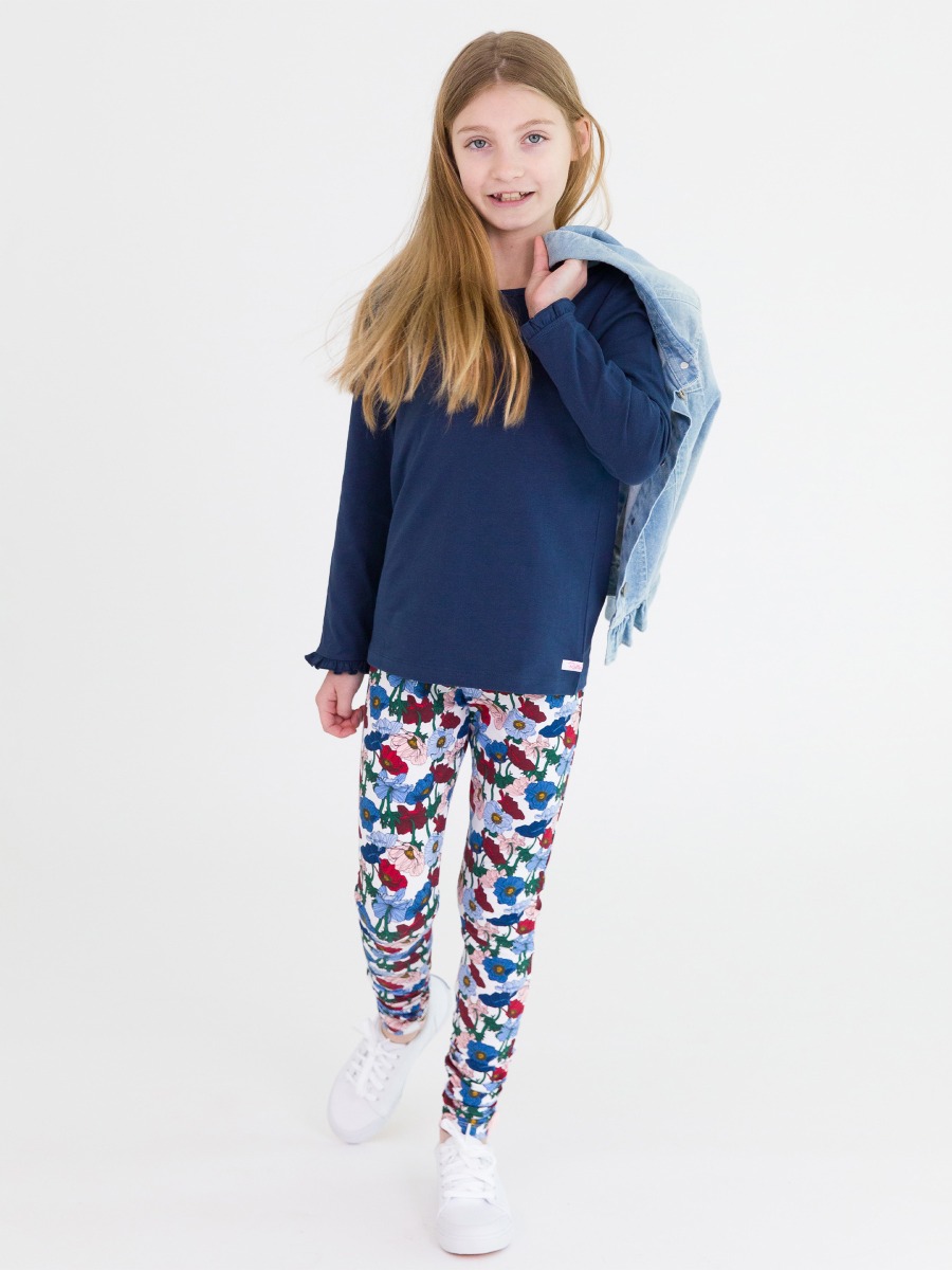 Dark Navy Knit Long Sleeve Ruffle Layering Tee