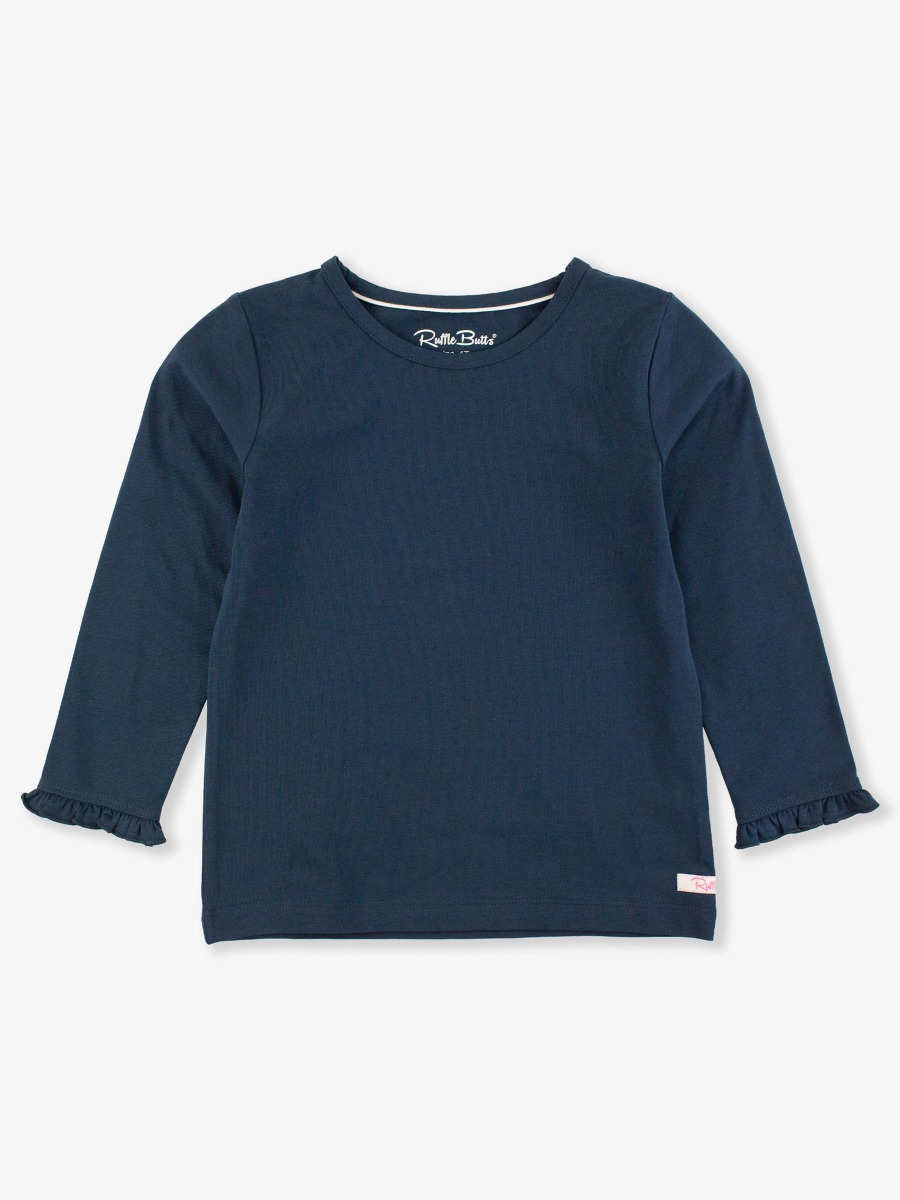 Dark Navy Knit Long Sleeve Ruffle Layering Tee - 12-18m