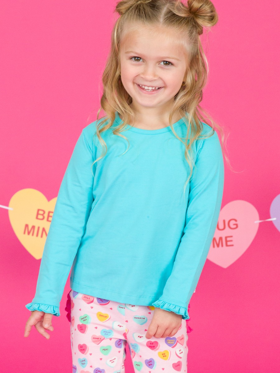 Bright Aqua Knit Long Sleeve Ruffle Layering Tee