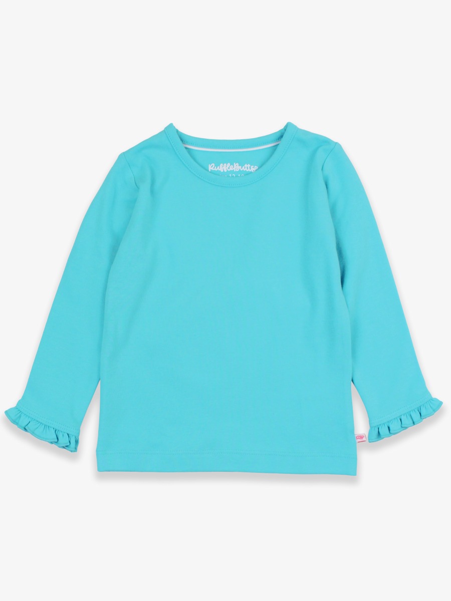 Bright Aqua Knit Long Sleeve Ruffle Layering Tee