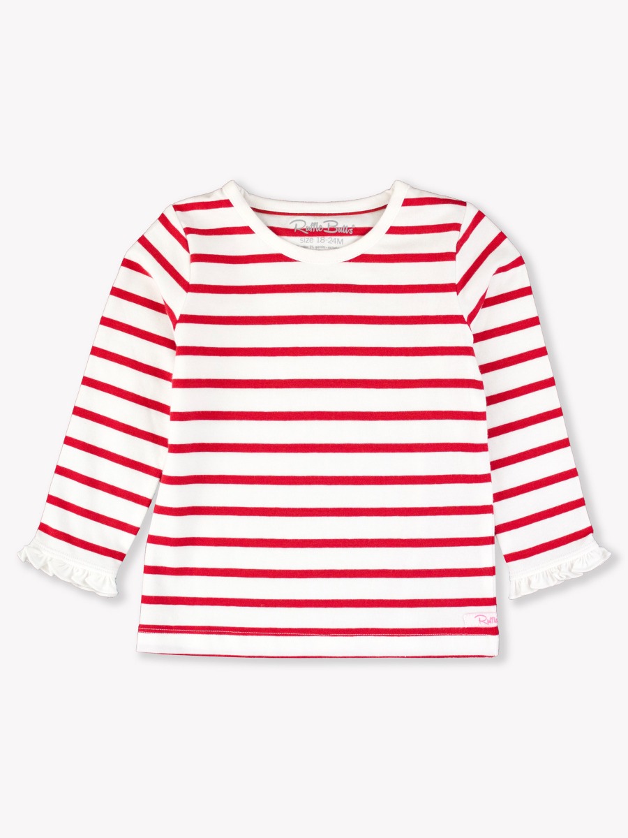 Red & White Stripe Knit Long Sleeve Ruffle Layering Tee - 12-18m