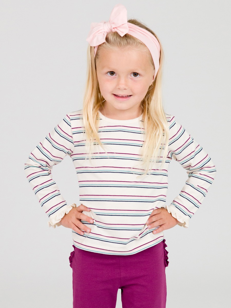 Dahlia Stripe Knit Long Sleeve Ruffle Layering Tee