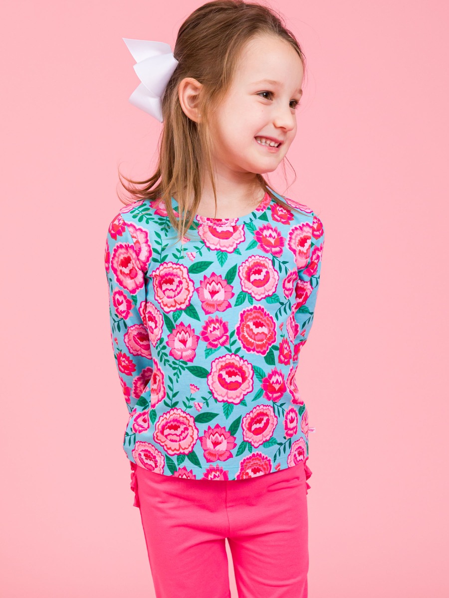 Bright Blossoms Knit Long Sleeve Ruffle Layering Tee