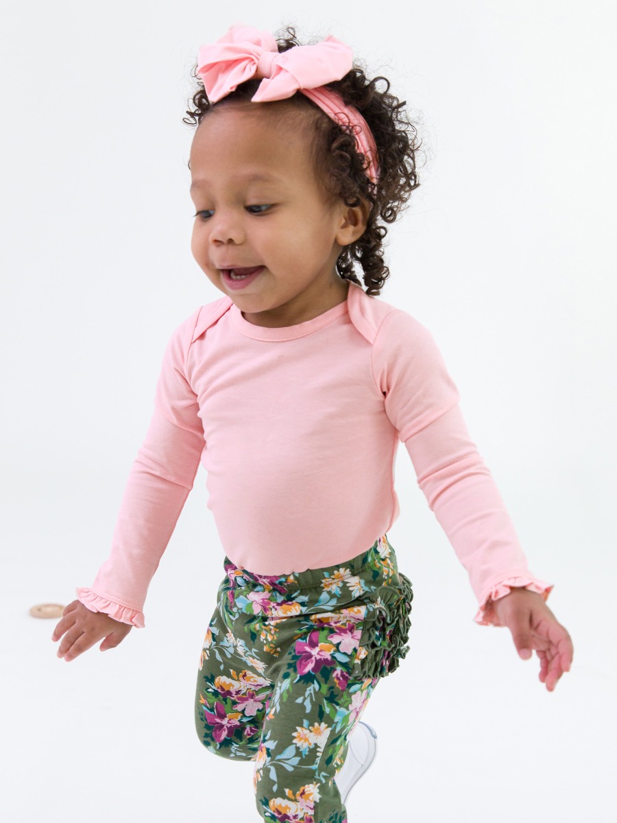 Pink Knit Long Sleeve Ruffle Layering Bodysuit