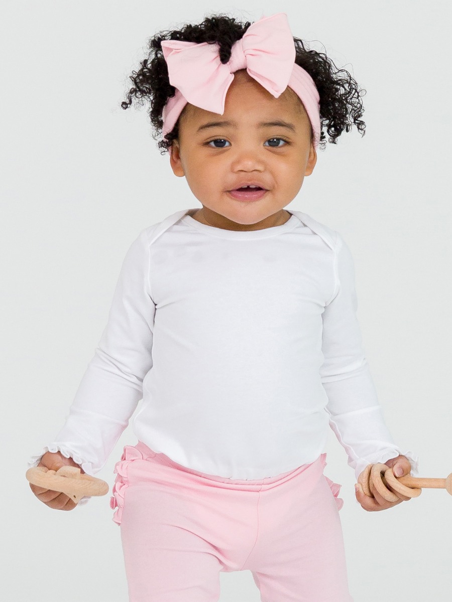White Knit Long Sleeve Ruffle Layering Bodysuit