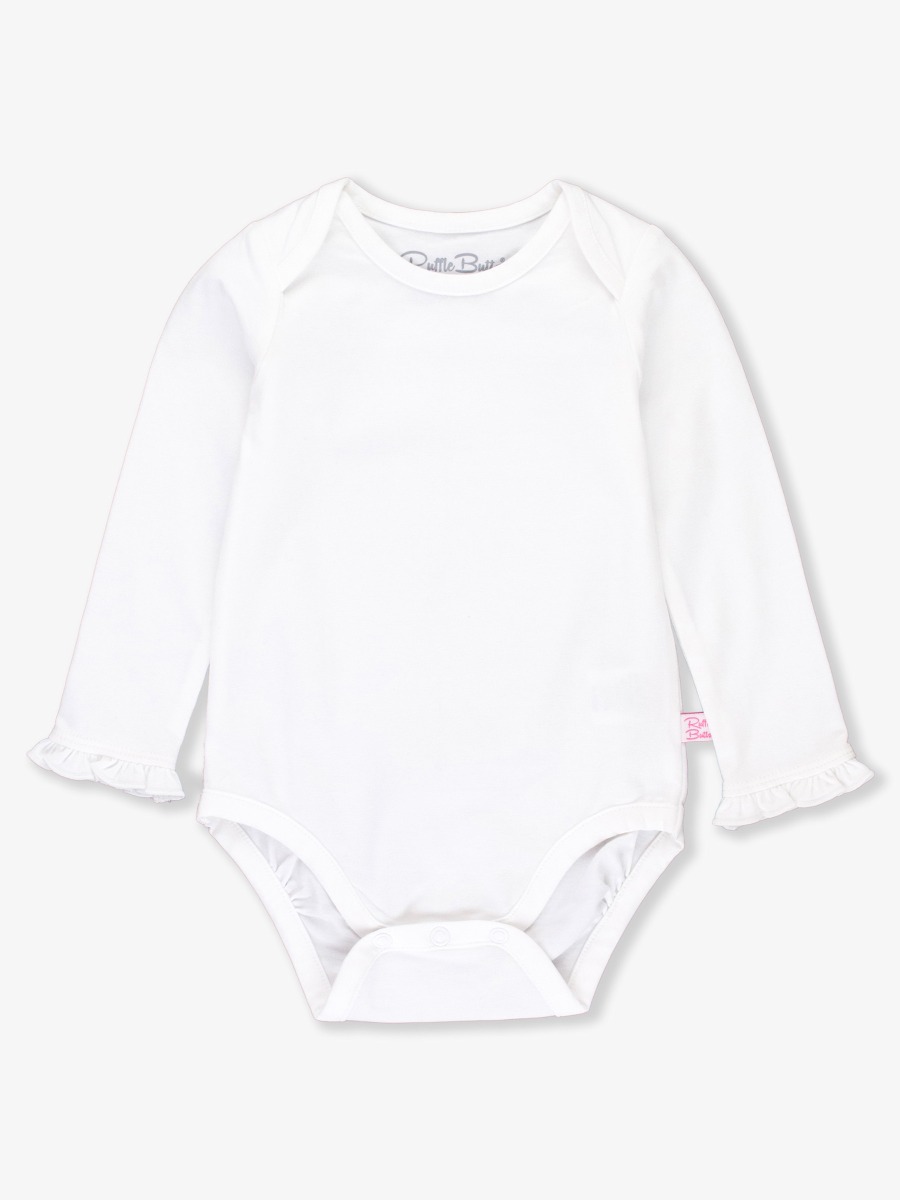 White Knit Long Sleeve Ruffle Layering Bodysuit - 3-6m