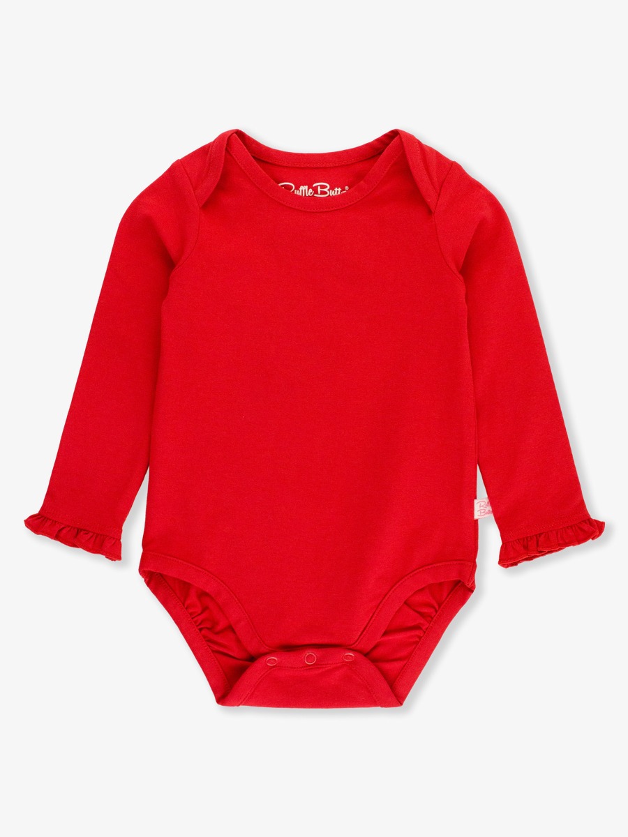 Red Knit Long Sleeve Ruffle Layering Bodysuit