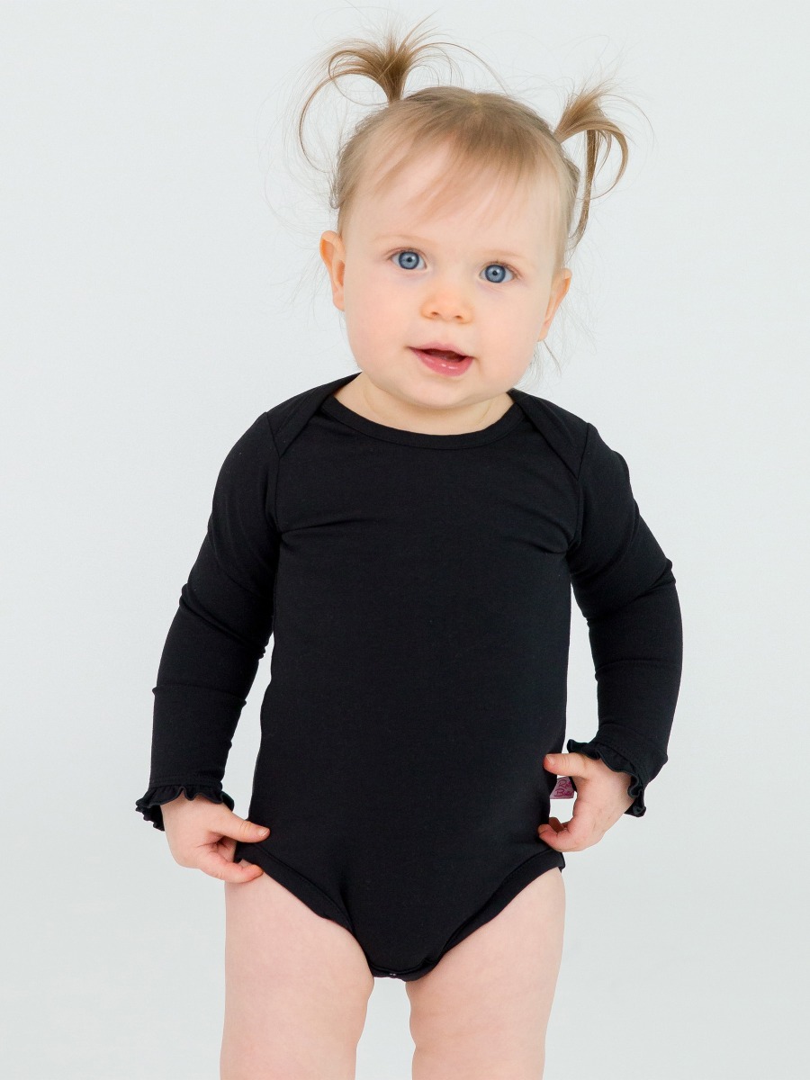 Black Knit Long Sleeve Ruffle Layering Bodysuit