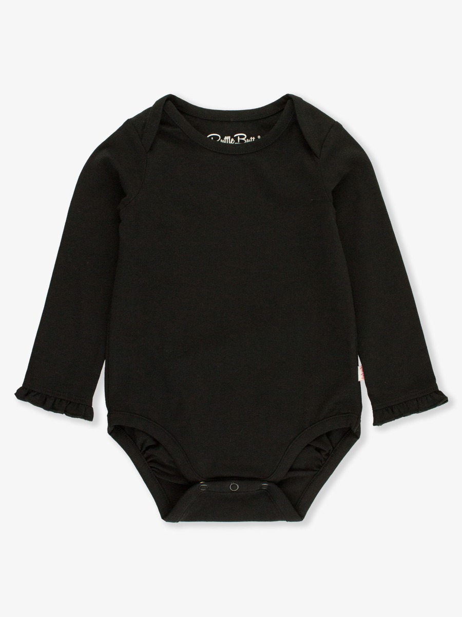 Black Knit Long Sleeve Ruffle Layering Bodysuit