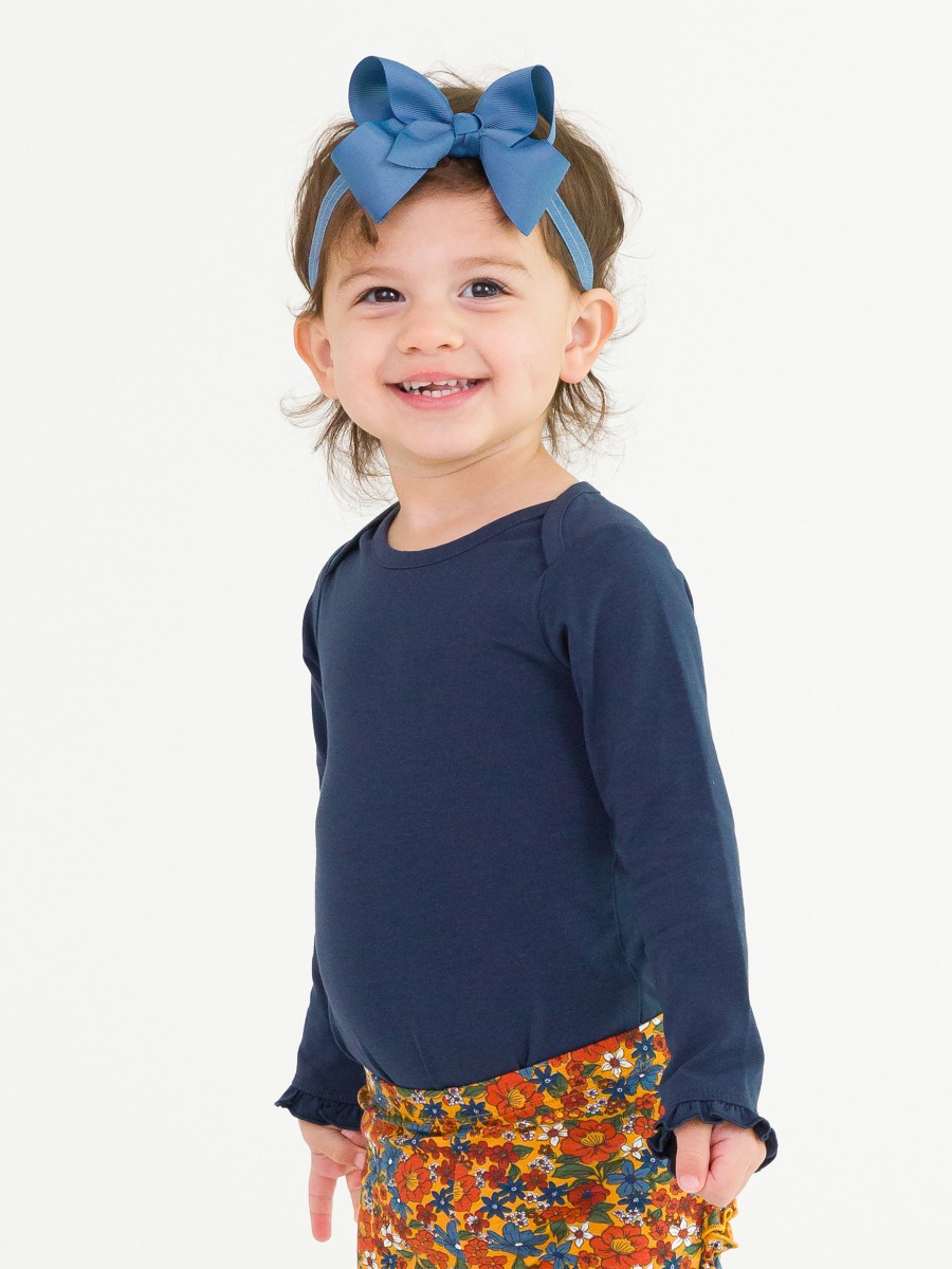 Dark Navy Knit Long Sleeve Ruffle Layering Bodysuit