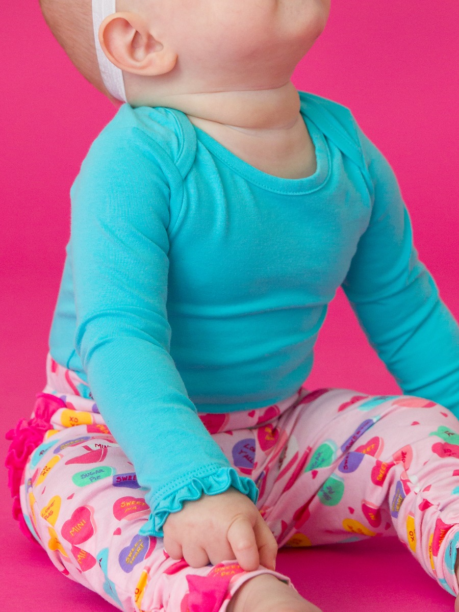 Bright Aqua Knit Long Sleeve Ruffle Layering Bodysuit
